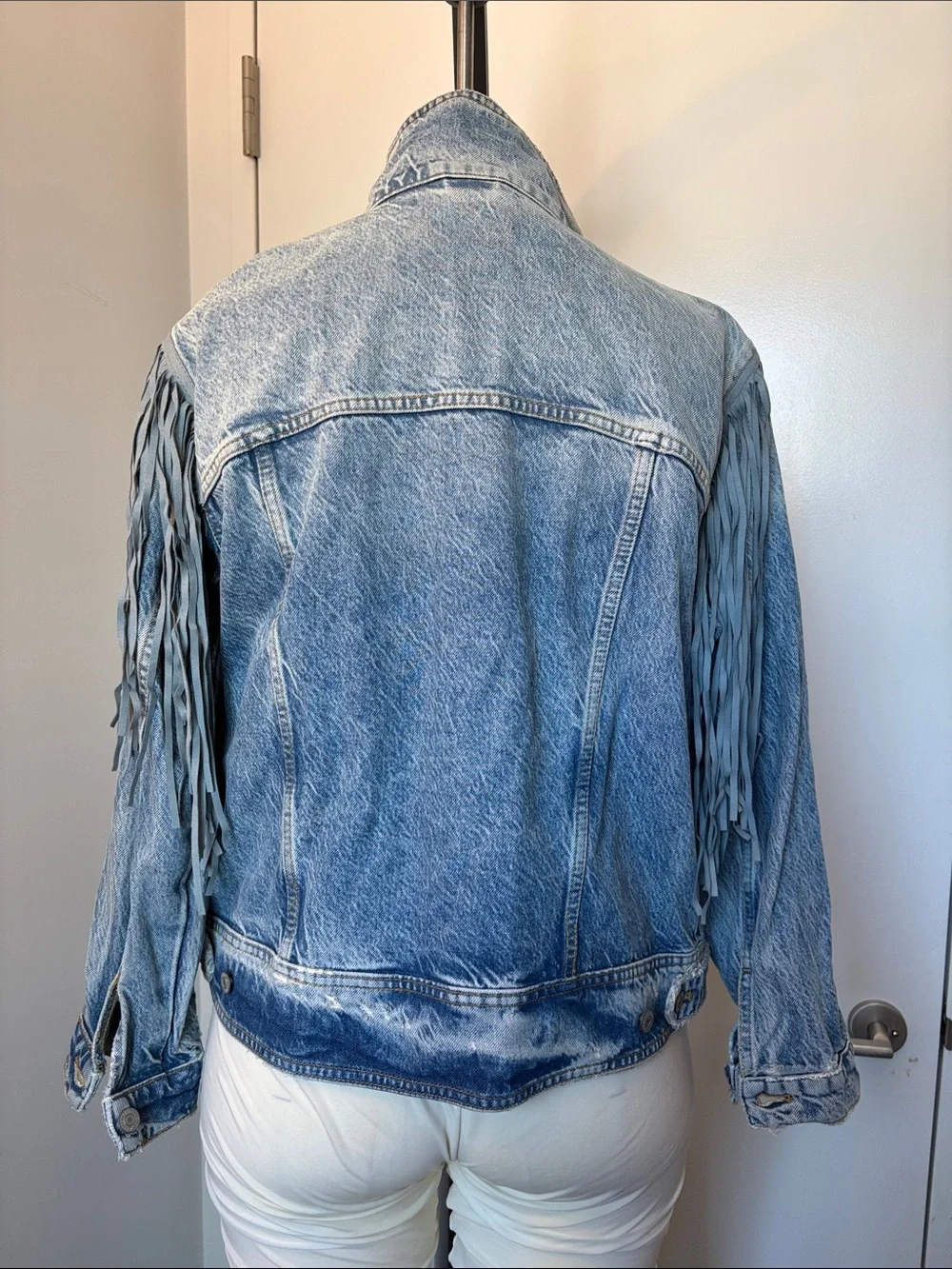 Free People Light Blue Denim Fringe Jacket - Picture 6 of 8